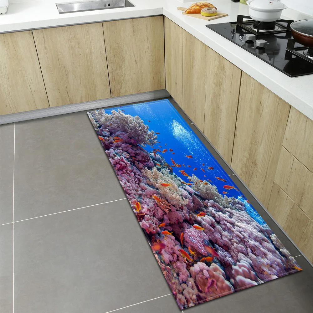 

Entrance Doormat Kitchen Rug Hallway Home Bedroom Bedside Children's Decoration Carpet Ocean Pattern Bathroom Non-Slip Floor Mat