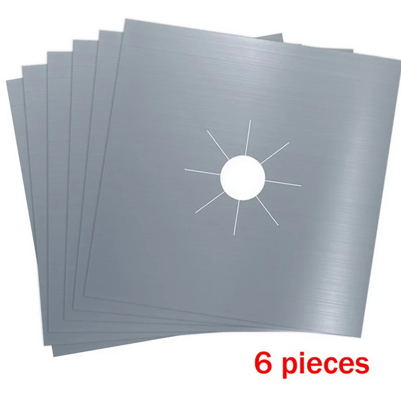 6pcs sliver 2/4/6 шт. газовых плит горелки Стекло волокна газовый протекторы для плиты плита горелки антипригарным Pad Кухня многоразовая плита чехлы - Цвет: 6pcs sliver