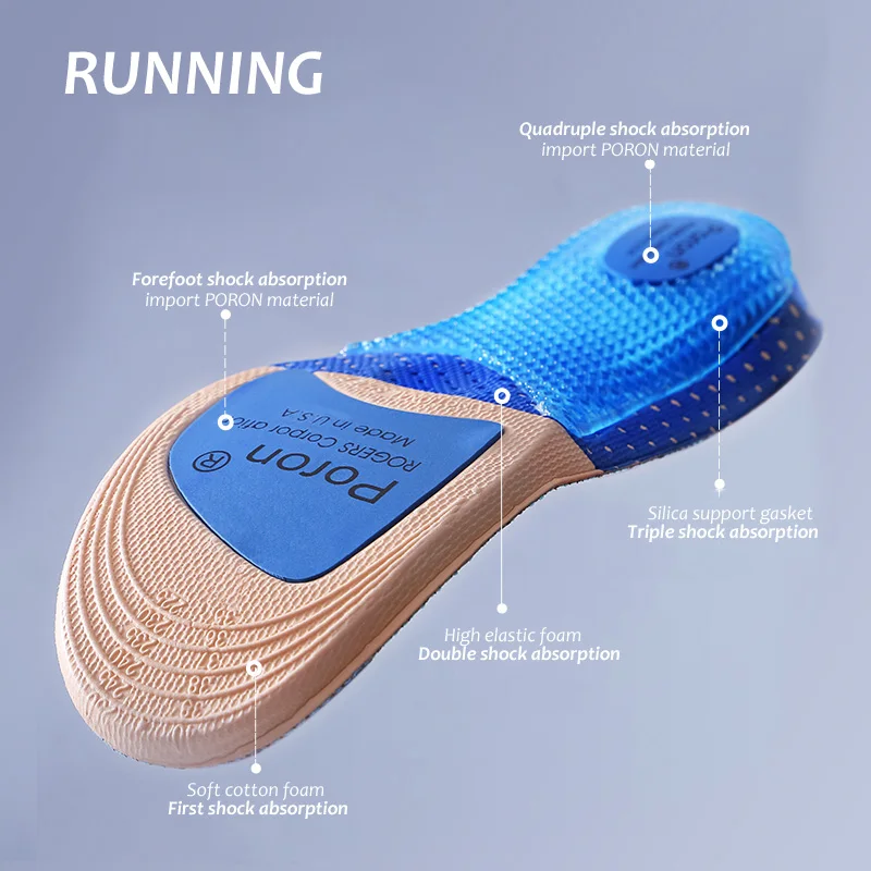 Men Sport Insoles Arch Support Breathable Shock Absorption Anti Skid Shoes Pad Outdoor Running Soft Comfortable Soles Inserts