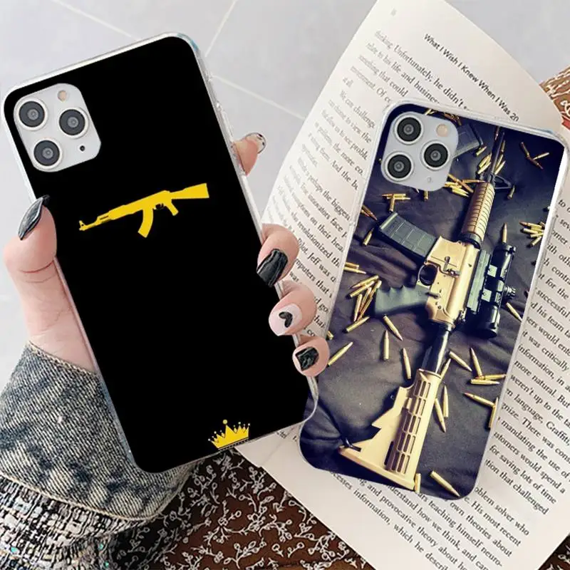 

AK47 Handgun Gun BUllets Phone Case for iphone 13 8 7 6 6S Plus X 5S SE 2020 XR 11 12 mini pro XS MAX