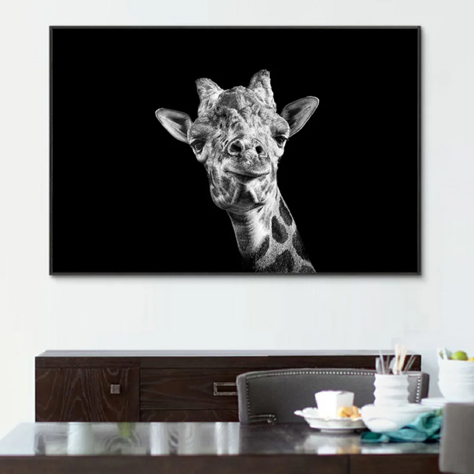 

Black White Giraffe Canvas Paintings Africa Wildlife Animals Art Posters Prints Wall Pictures for Living Room Home Decoration
