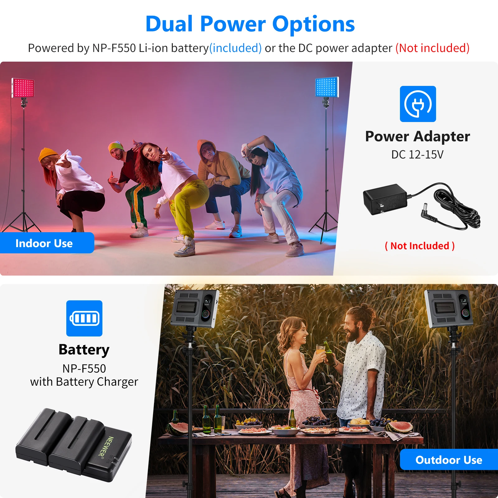 Neewer 2-Pack RGB190 светодиодный светильник для видеосъемки с аккумулятором-управление