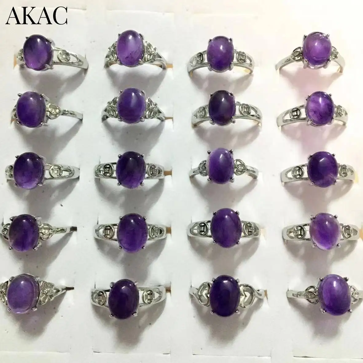 

3rings/set approx8*10mm AKAC natural amethyst white copper adjustable ring wholesale