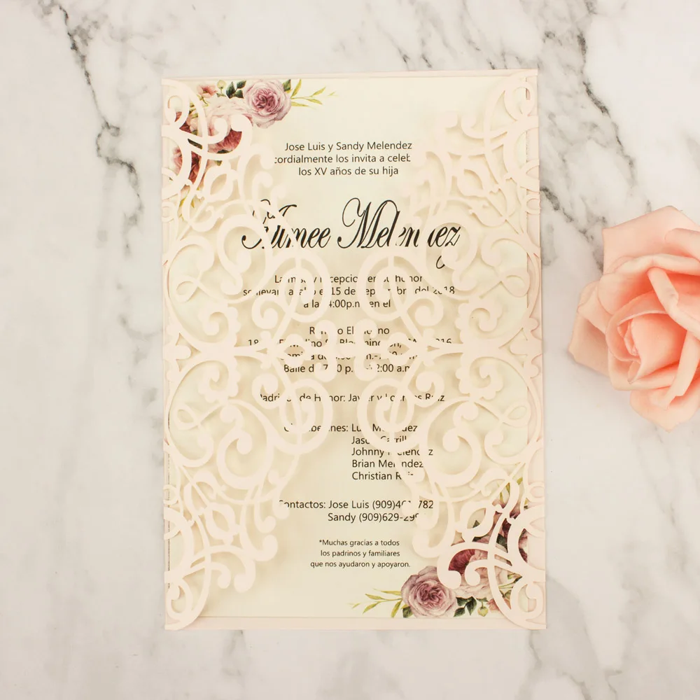 50 шт./лот жемчуг лазерной резки свадебные пригласительные открытки