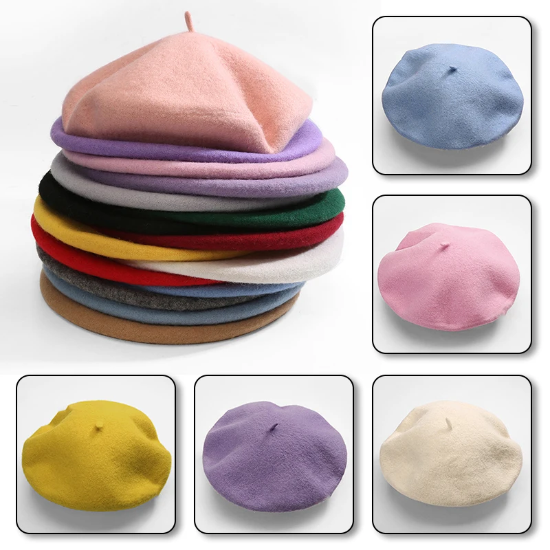 

Берет женский шерстяной однотонный, Теплая Зимняя Шапка-бини во французском стиле, однотонная, в винтажном стиле, элегантная, для девушек