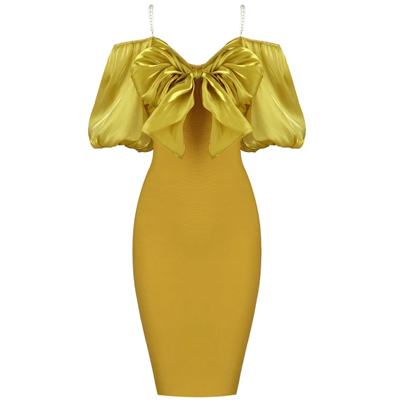 

Женское облегающее платье с V-образным вырезом и бантом