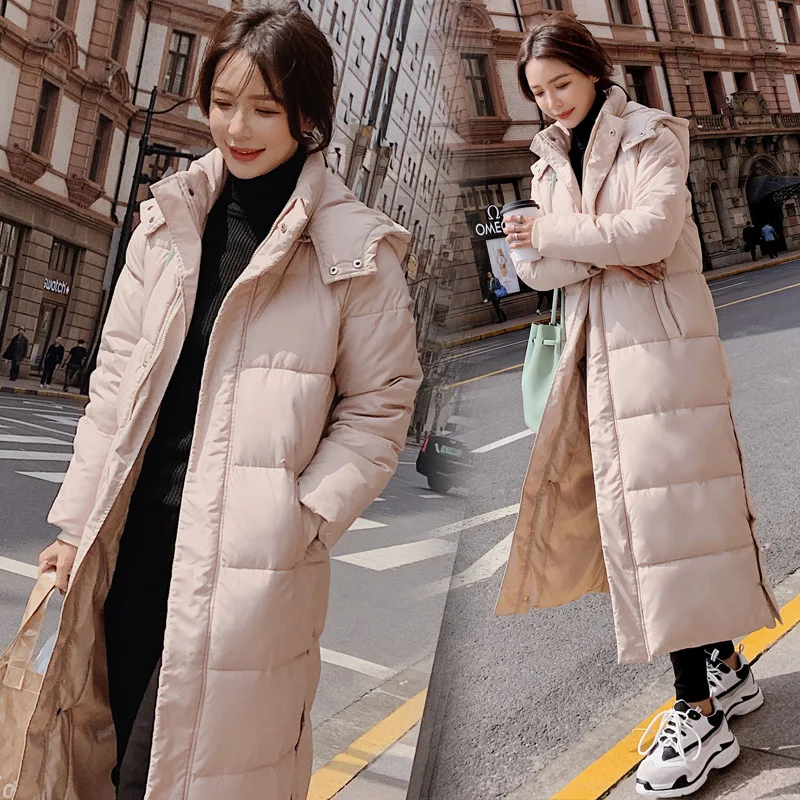 

Oversize Down Long Coat Female Thick Warm Hooded White Duck Down Jacket Parka