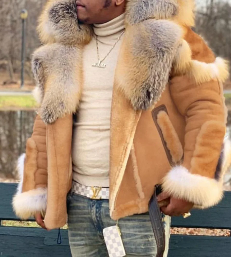 Мужская одежда из искусственной кожи плюшевая шуба большой меховой воротник
