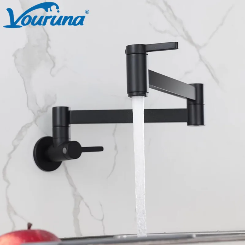 

Vouruna New Arrival Matte Black Wall Mount Pot Filler Kitchen Faucet Single Cold Tap Brushed Golden/Chrome/Nickel