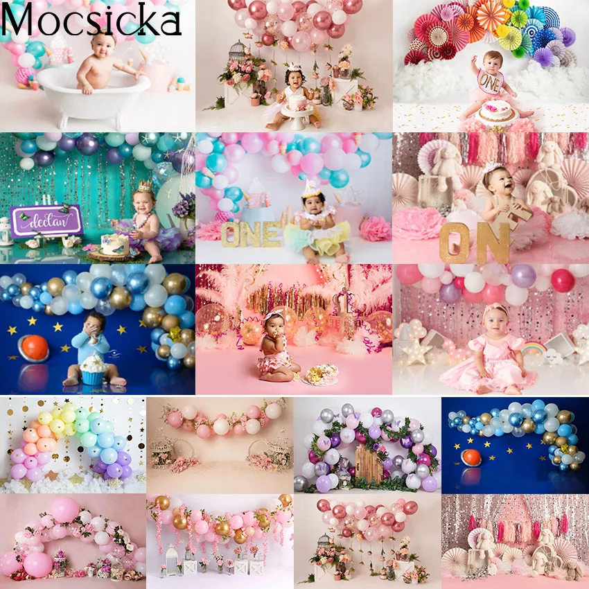 

Mocsicka 1st Birthday Backdrop for Cake Smash Balloon Decorations Photography Background Kids Child Portrait Photo Backgrounds