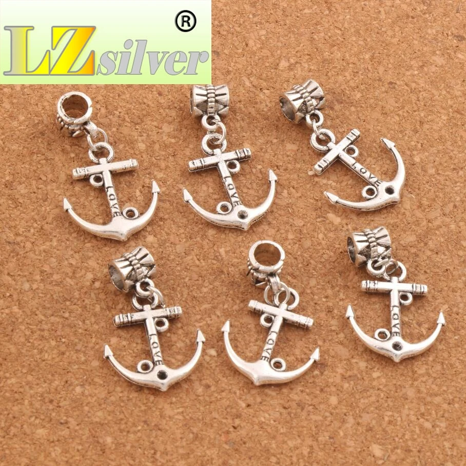 100PCS Zinc Alloy Love Anchor Charm Beads Big Hole Bead Dangle Fit European Bracelets B002 19x32mm