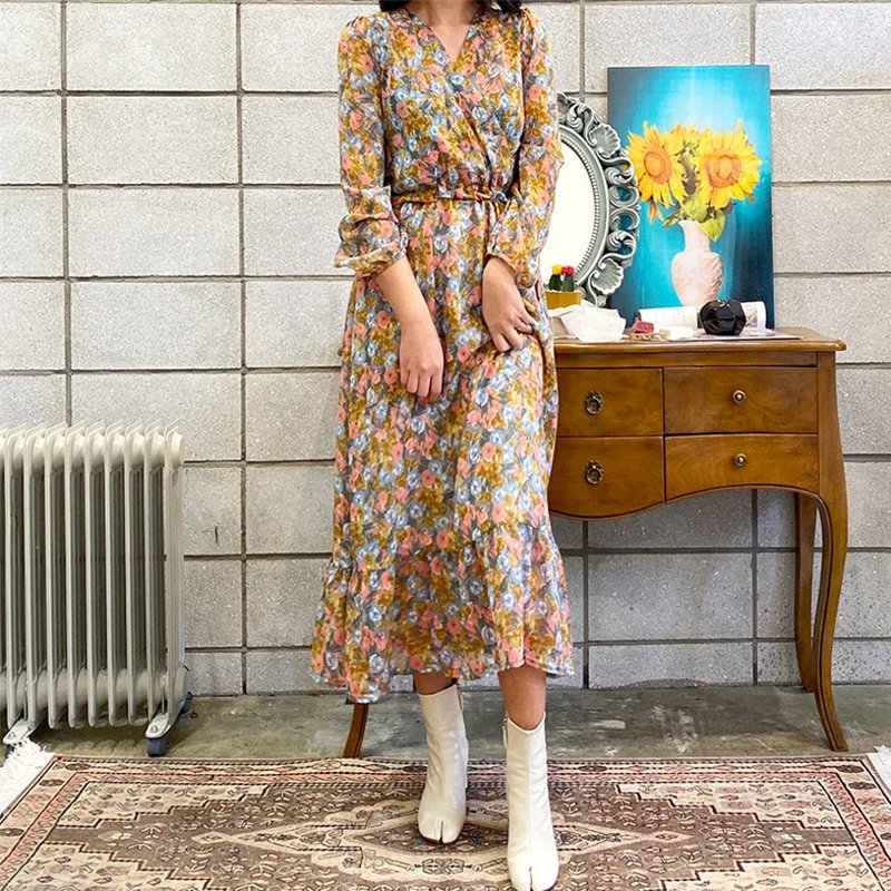 Женское шифоновое платье с высокой талией элегантное винтажное фиолетового