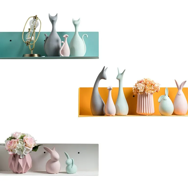 Керамические фигурки кота оленя в европейском стиле милые цветные настольные