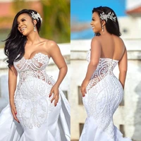 african plus size wedding dresses detachable skirts sweetheart castle mermaid wedding gown appliqued satin country bridal dress