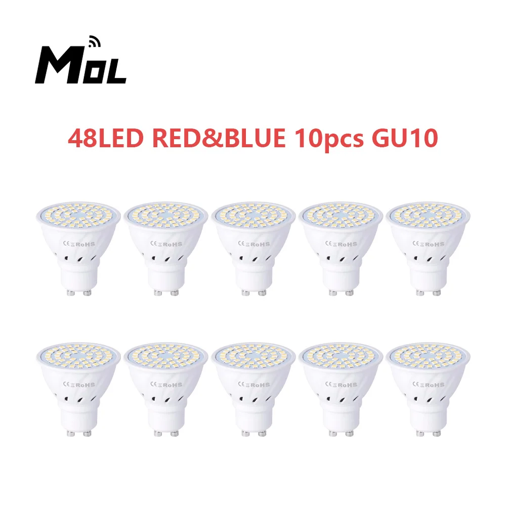 

MOL 10pcs plant lamp cup GU10 plant growth 220V leds plant fill light Phyto 48 Led Grow Bulb Red Blue Spectrum