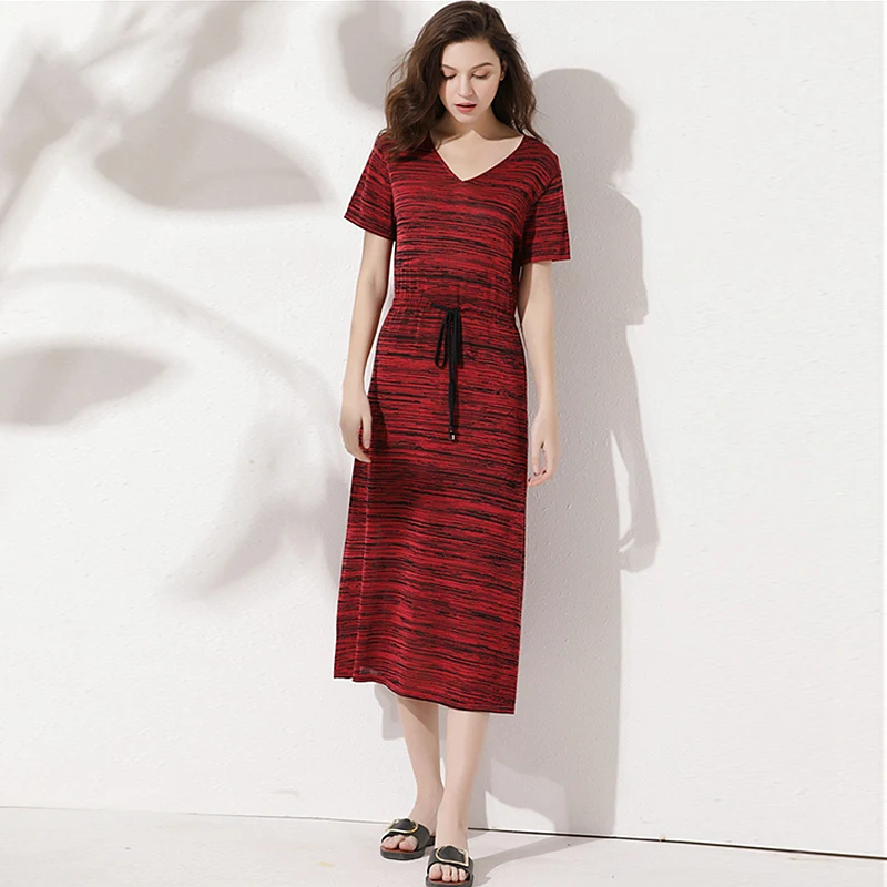 Женское шелковое платье с V-образным вырезом коротким рукавом и эластичной