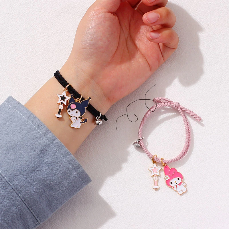 

2Pcs/Pair Cute Cartoon Magnet Elastic Rope Couple Bracelets For Men Womens Hand Bracelets Gift Friendship Charms Jewelry Set