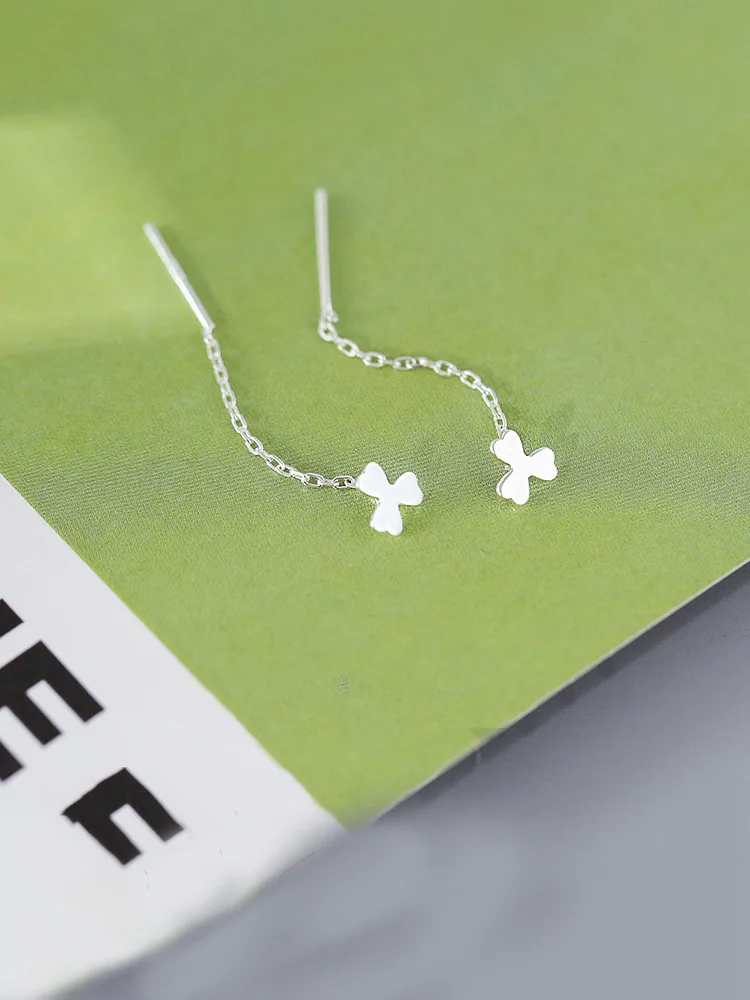 

Korean Style Cute Mini Design Fashion Clover Ear Nails Long Elegant Fresh Earrings for Women Accessories Wholesale