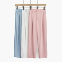 women casual elastic high waist pants vintage chic straight trousers zipper fly plus size solid elegantes fashion office wear