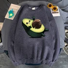 Толстовка мужская с принтом авокадо, флисовый свитшот с капюшоном, модный Свободный пуловер, теплая уличная одежда с длинным рукавом, худи