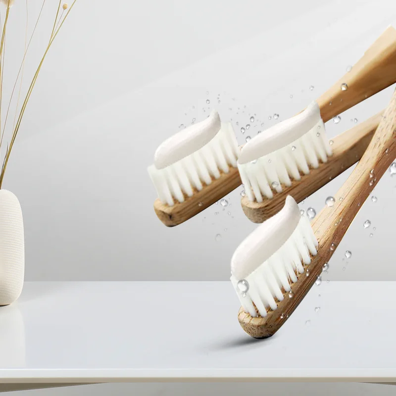 Стоматологическая натуральная бамбуковая белая плоская зубная щетка для