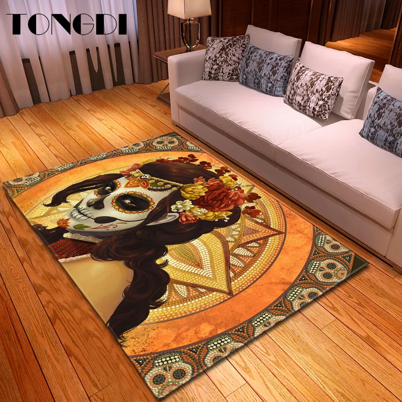 TONGDI Противоскользящий Современный художественный 3D мягкий ковер с черепом