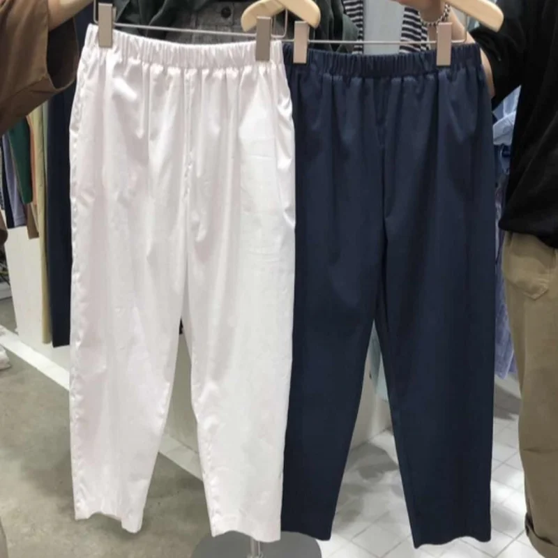 

Casual Solid Pencil Woman Harem Pants Fashion High Waisted Elastic Waist Design Bottoms Summer Ankle-Length Loose Trousers