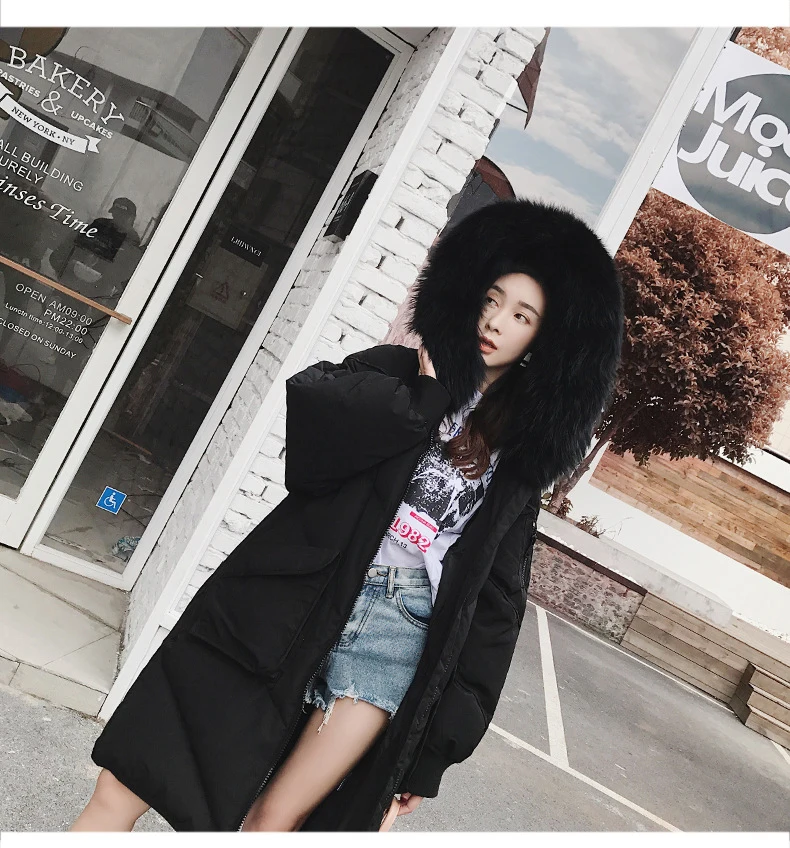 Женский пуховик зима 2019 новая мода большой меховой воротник толстый свободный