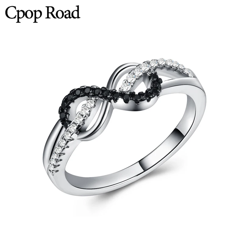 Cpop Simple Infinite Engagement Rings Geometric Zircon Black Eight Wedding for Women New Female Jewelry Anniversary | Украшения и