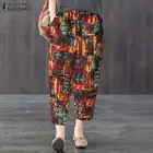 Брюки ZANZEA женские с цветочным принтом, винтажные шаровары с эластичным поясом в богемном стиле, повседневные свободные хлопково-льняные штаны в стиле оверсайз