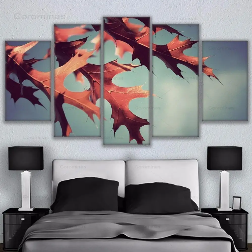

Модная живопись, настенная печать, домашнее украшение, 5 панелей, кленовый лист, Куадрос, модульные картины, плакат, картина без рамы на холсте