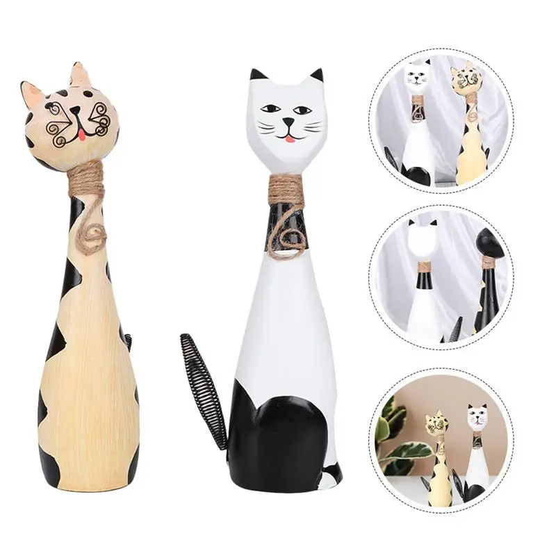 

2pcs Wooden Crafts Portable Great Creative Cat Statue Decoration Home Ornament for Home Gift Garden Decoration Yard Garden Decor