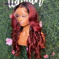 burgundy lace front wig for black women 1b99j red ombre human hair wigs pre plucked with baby hair body wave remy glueless wig