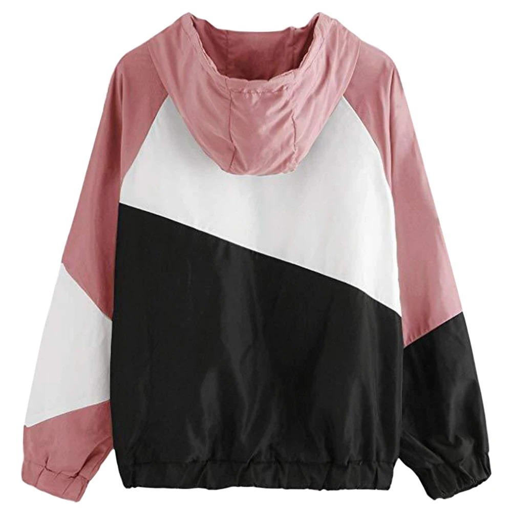 Женская тонкая ветровка с капюшоном и длинным рукавом в стиле пэчворк
