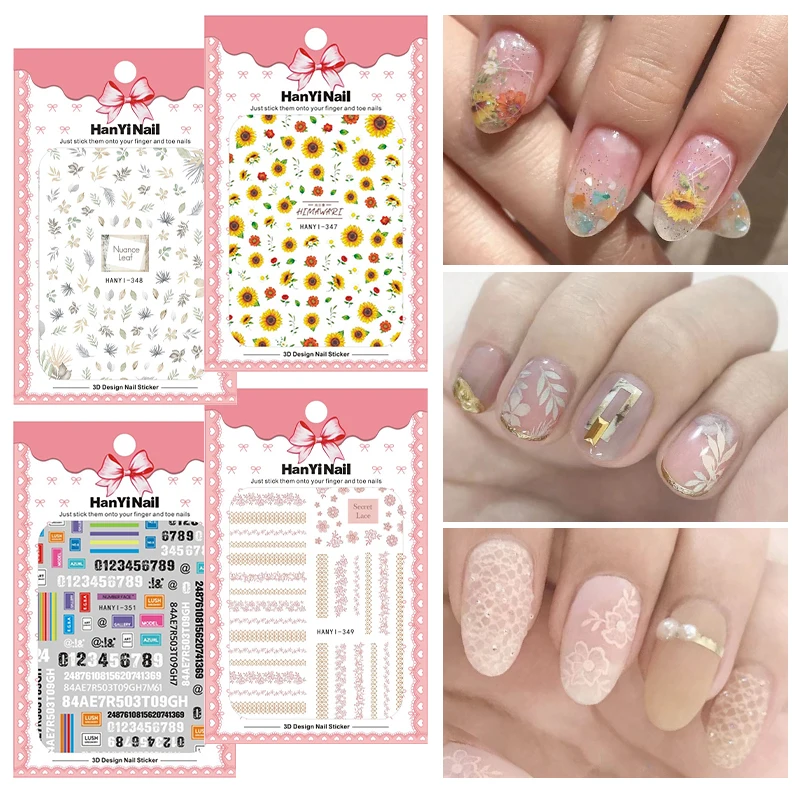 3D стикер для ногтей s Цветок номер линии клейкий трансферный рождество мульти