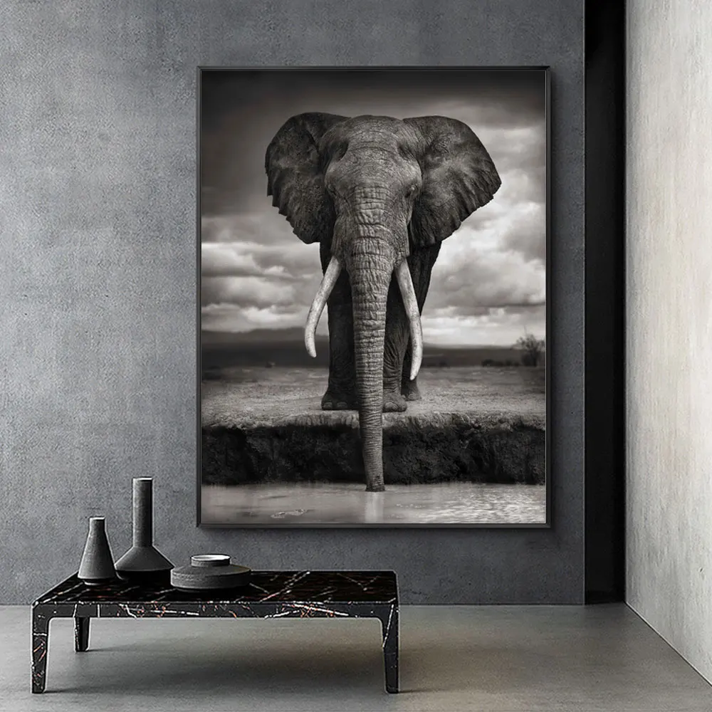 

Elephant Drinking Water Canvas Painting Poster Nordic Print Wall Art Picture For Living Room Home Decor Wall Decor Frameless