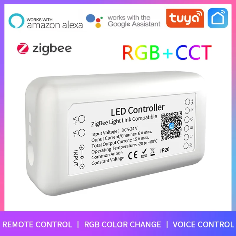 

Tuya Zigbee Smart LED Light Strip Controller DC12-24V RGB+CCT 6pin Light Strip Controller Work With Alexa Google Home Assistant