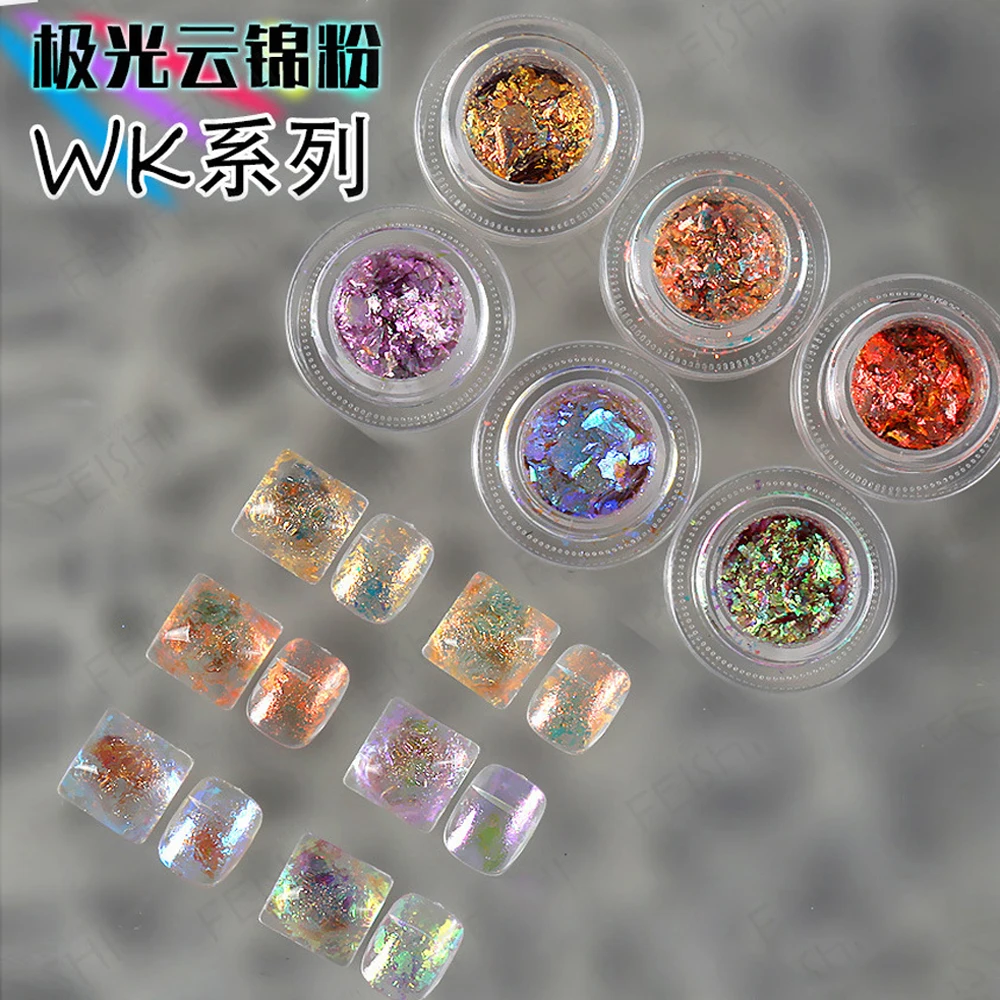 

1Bottle Delicate Aurora Nail Glitter Flakes Ultra-thian Irregular Holographic Spangles AB Color Sparkly Nail Art Sequins Powder