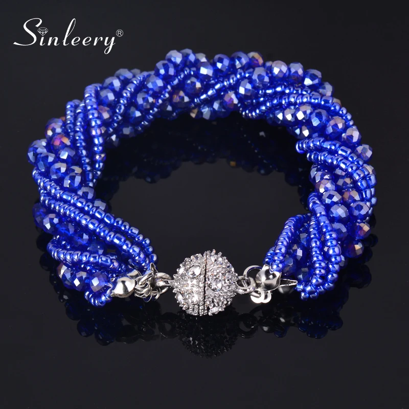 Женский многослойный жесткий браслет SINLEERY синий черный коричневый серый с