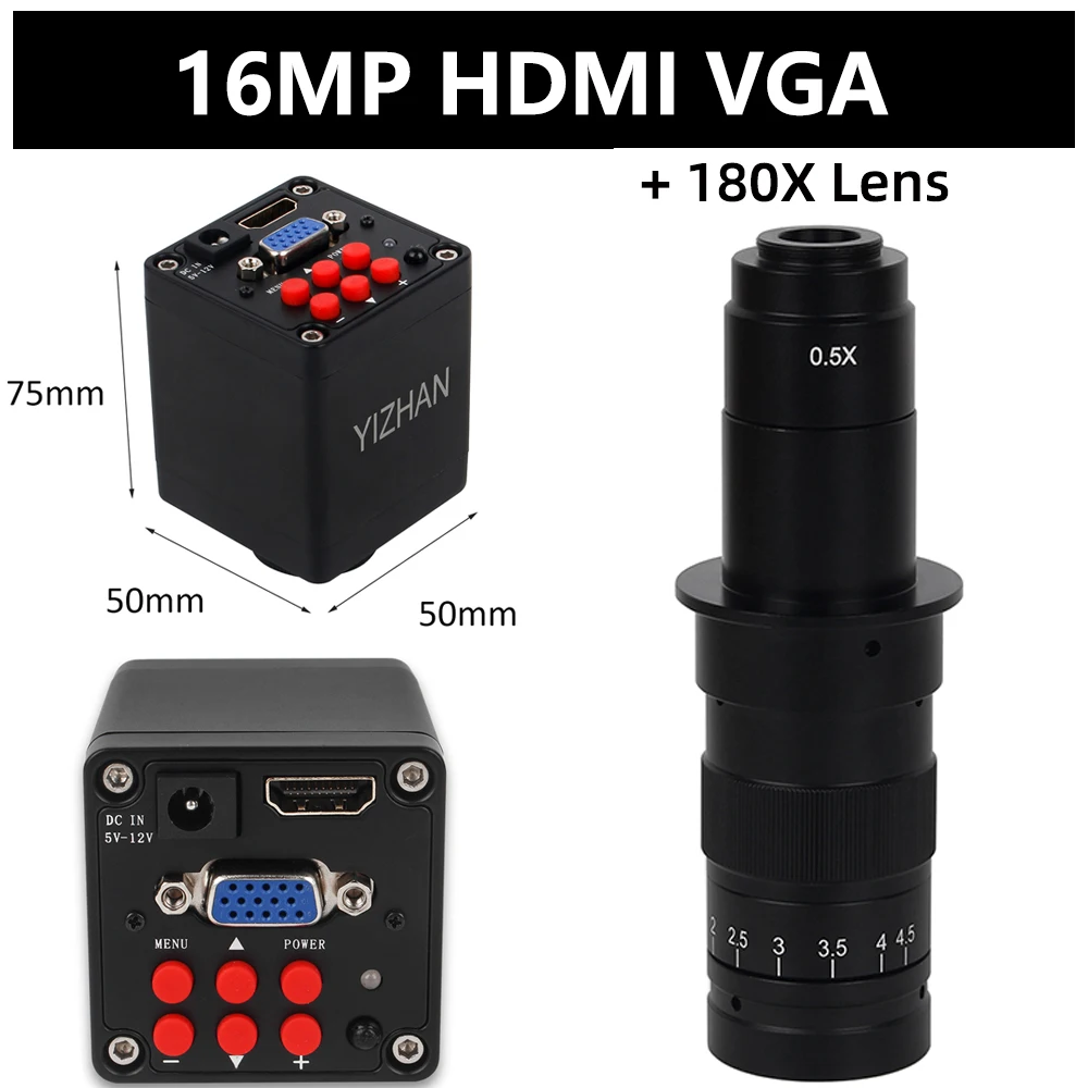 

16MP 21MP HDMI VGA Video Microscope Camera 130X 180X Adjustable Zoom C Mount Lens Industrial Digital For PCB Soldering