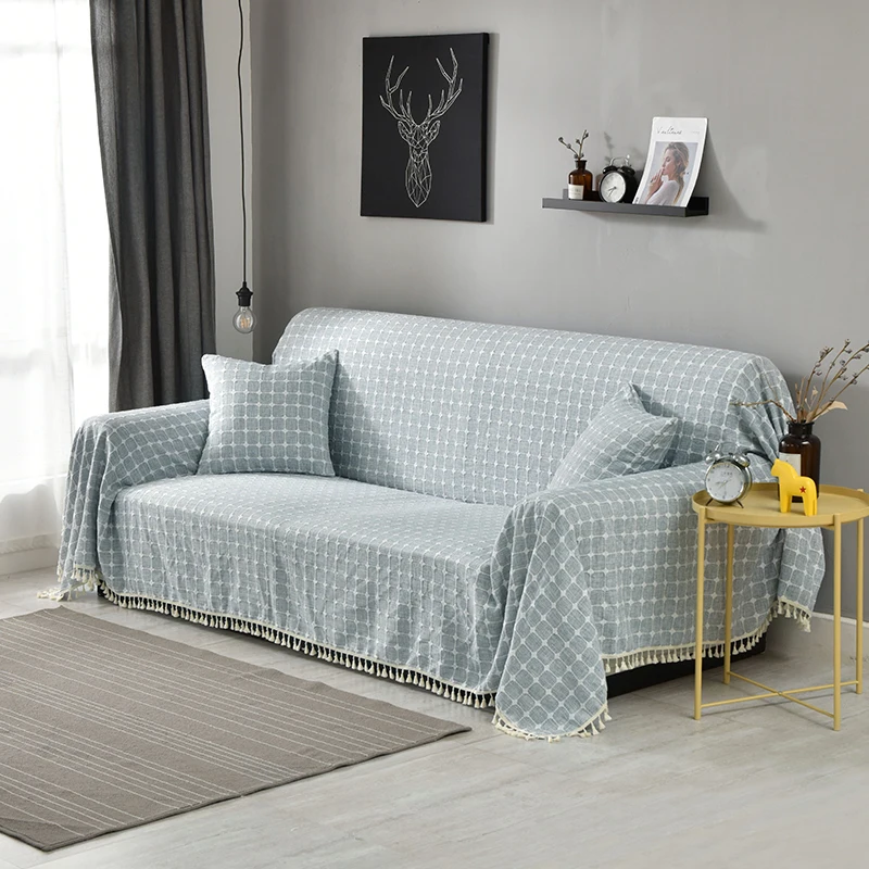 Хлопок &amp линия плед-чехол для дивана сплошной цвет универсальный диван