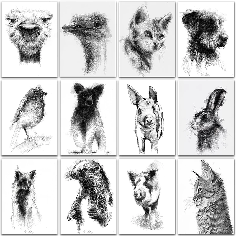 

New Style Full Display Diamond Painting,sketch animal rabbit ostrich Cat home decor Full Square Round