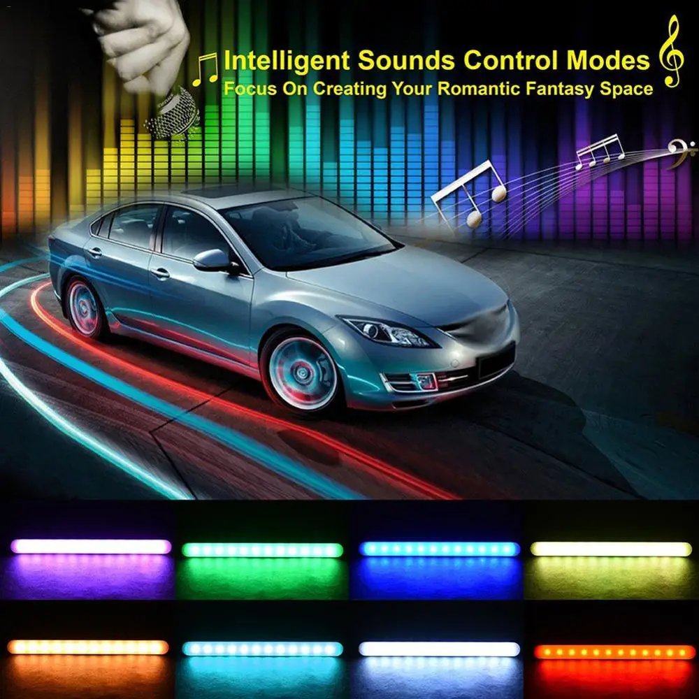 

Interior Car LED Neon Atmosphere Lamp floor foot lights Cigarette lighter remote control Decorative Ambient light Accessories
