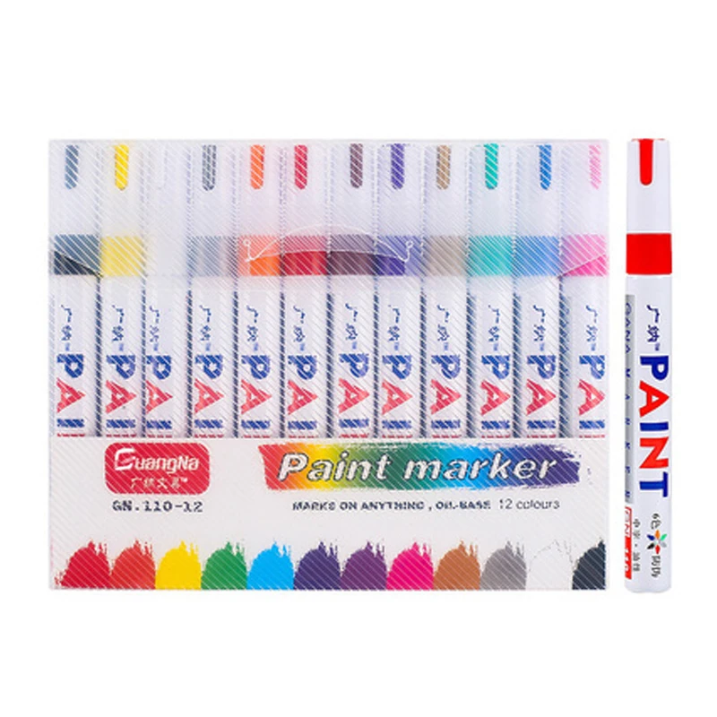 

12 colors/set Metallic Paint Marker Pen Permanent Waterproof Oily Acrylic Pens for Rock Painting-Stone, Ceramic, Metal, Glass