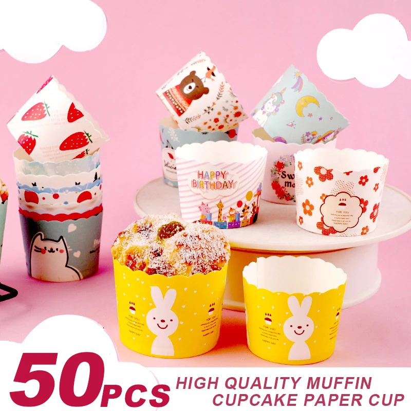 

50Pcs Muffin Cupcake Paper Cups Cupcake Liner Baking Muffin Box Cup Case Party Tray Cake Decorating Tools Birthday Party Decor