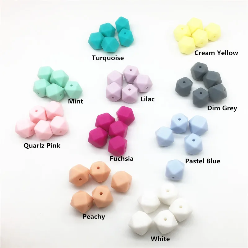 Chenkai-mordedor hexagonal de silicona para beb&eacute;, chupete infantil sin BPA, 14mm, accesorios sensoriales de juguete, 50 piezas-1