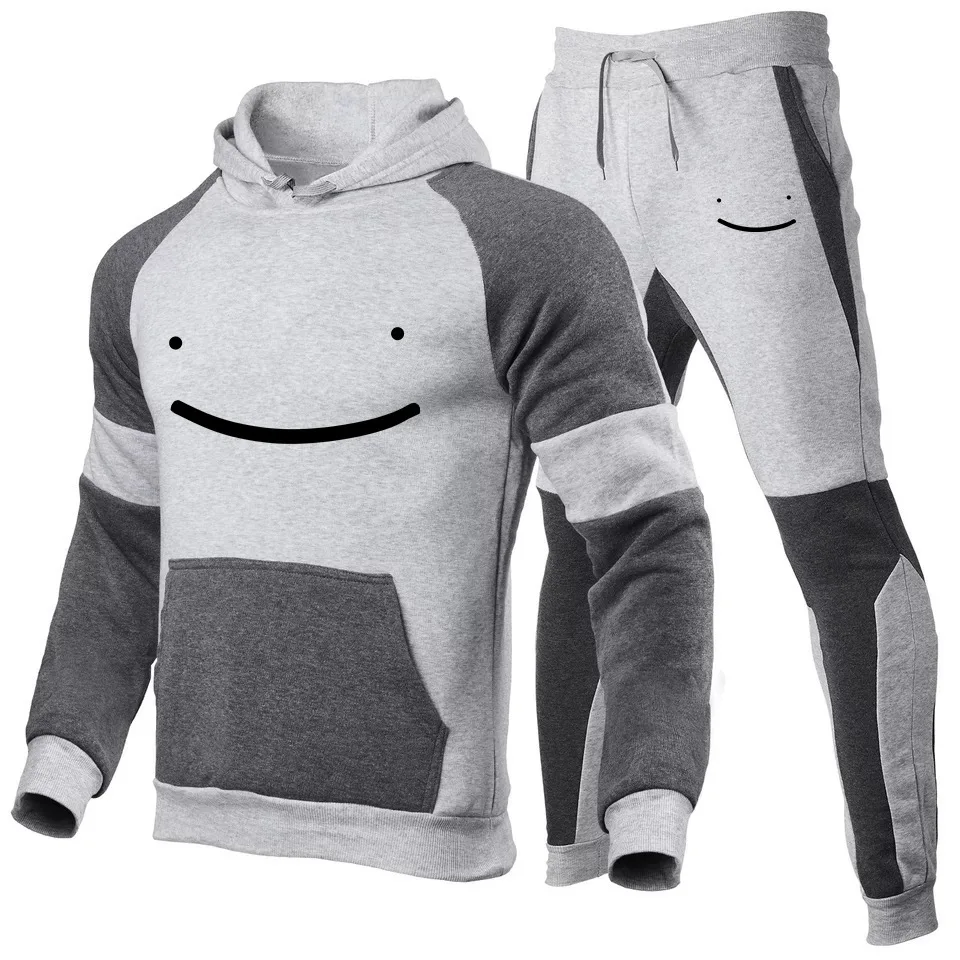 

Spring and Autumn Men's Multi-splicing Dropped Shoulders Plus Fleece Hooded Sweater Suit for Youth Running Fitness Sports Suit