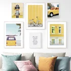 Прибой для автомобиля, окна, велосипеда, желтые декорации, скандинавские постеры и печать, настенная живопись на холсте, настенные картинки для декора гостиной