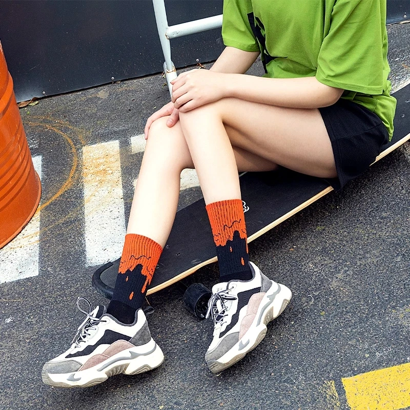 Hot Fashion Men and Women Socks Cotton Color Black Magma Harajuku Cute Funny Happy Skateboard Original Hip Hop Girls Tube | Мужская