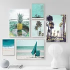 Настенная картина с изображением моря, пляжа, пальмы, кокоса, ананаса, постеры и принты на холсте в скандинавском стиле, настенные картины для декора гостиной